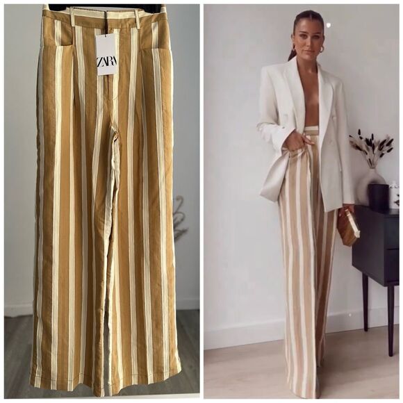 Zara High-Waisted Wide Leg Striped Pants New - Picture 1 of 5